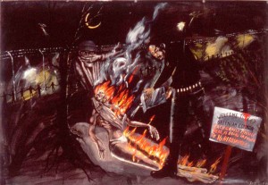 Sue Coe - Welcome to R.A.F. Greenham Common, 1984, mixed media and collage on paper