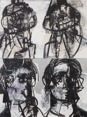 George Condo - Self Portraits Facing Cancer 1, 2015, acrylic, oil, and pigment stick on canvas, in two parts