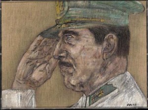 Leon Golub - Pinochet Saluting, 1977, acrylic on burlap