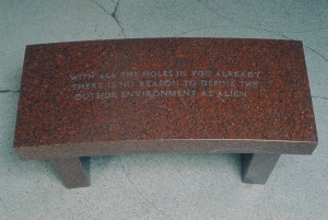 Jenny Holzer - Survival: With all the holes . . ., 1989, Indian red granite bench