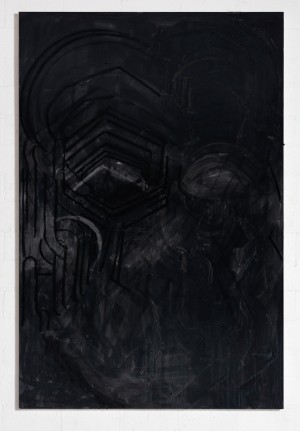 Thomas Houseago - Untitled (Black Painting 11), 2015-2016, charcoal, chalk and oil paint on canvas mounted on board