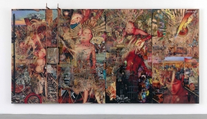 Elliott Hundley - the high house low!, 2011, wood, sound board, inkjet print on Kitakata, paper, pins, magnifying glass, photographs, plastic, metal