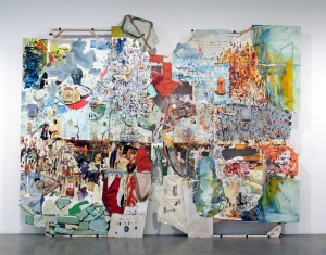 Elliott Hundley - Blinded, 2009, wood, cork board, extruded polystyrene, canvas, oil paint, bamboo, willow, paper, ink, silk pins, plastic, wire, string, glass, glue