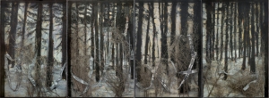 Anselm Kiefer - Entrance to Paradise, 2010, oil, emulsion, acrylic, shellac, thorn bushes, photographs, and lead on canvas in glass and steel frames