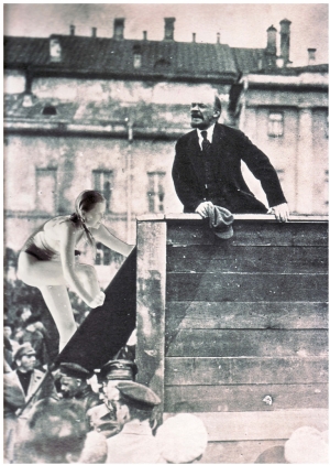 Goshka Macuga - Lenin addresses the troops outside the Bolshoi Theater in Moscow, 2013, collage on hand-printed silver gelatin print