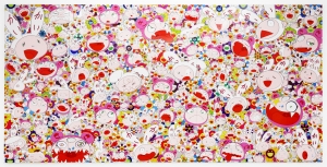 Takashi Murakami - Hustle&#039;n&#039;Punch By Kaikai And Kiki, 2009, acrylic and platinum leaf on canvas mounted on aluminum frame