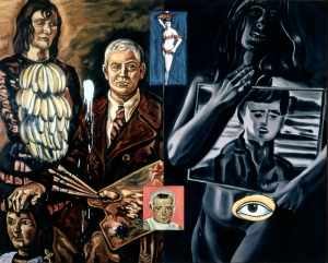 David Salle - Searching Out Buddha, 1988, acrylic and oil on two canvas panels
