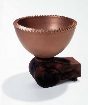 Adrian Saxe - Bronze Bowl with Couch, 1983, porcelain with raku fired earthenware base