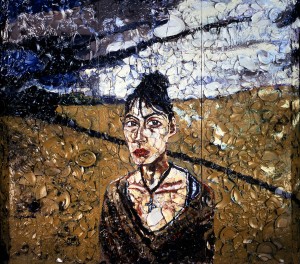 Julian Schnabel - Anh in a Spanish Landscape, 1988, oil, plates and Bondo on three wood panels