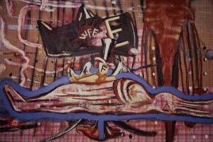 Julian Schnabel - The Death of Franco...all the judges sent gifts, 1986, oil and modeling paste on wool
