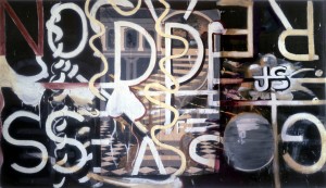 Julian Schnabel - The Goddess of Reason, 1987, oil, gesso, banner on tarpaulin