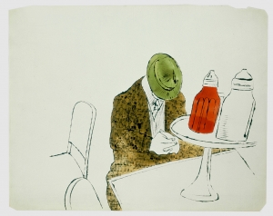 Andy Warhol - Male Seated at Automat Counter, 1958, ink and watercolor on paper