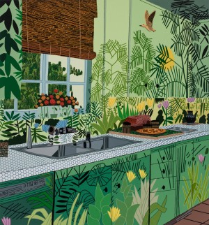 Jonas Wood - Jungle Kitchen, 2017, oil and acrylic on canvas