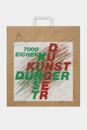 Joseph Beuys - 7000-Eichen-Tüte (7000 Oaks Bag), 1982, paper shopping bag, with several stamps