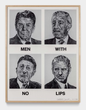 Robbie Conal - Men With No Lips, 1986, offset lithographic poster