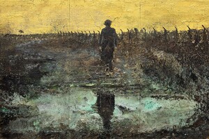 Anselm Kiefer - Grenze (Border), 2024, Emulsion, oil, acrylic, shellac, gold leaf, and sediment of electrolysis on canvas