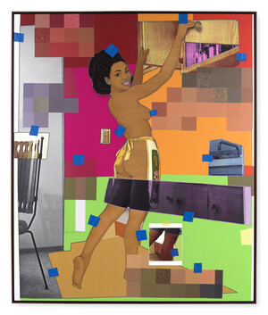 Mickalene Thomas - November 1971, 2024, Rhinestones and acrylic on canvas mounted on wood panel with ebony mahogany frame  