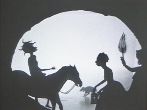 Kara Walker - Testimony: Narrative of a Negress Burdened by Good Intentions, 2004, black and white video, no audio and framed cut paper sillhouette