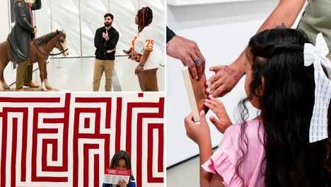 Collage of visitors at Sensory Morning; close up photo of a sensory touch object