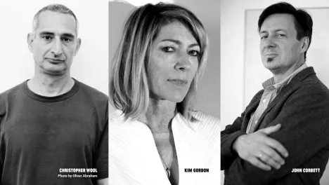 Collaged image of Christopher Wool, Kim Gordon, and John Corbett