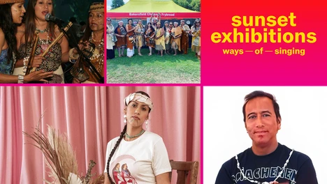 Collage of 4 photos of the evening's performers with event title