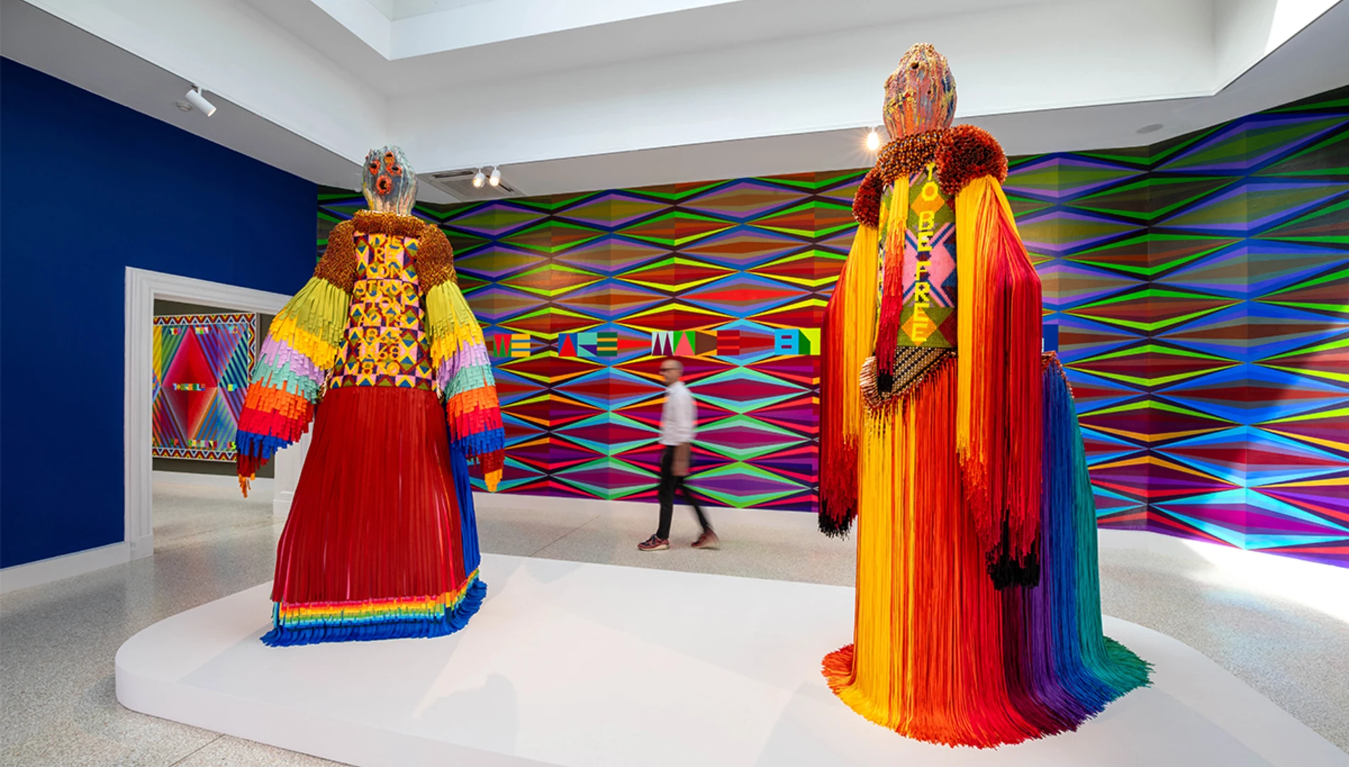 Image credit: Installation shot of Jeffrey Gibson: the space in which to place me at the 60th Venice Biennale, 2024. Photos by Jeffrey Schenck  