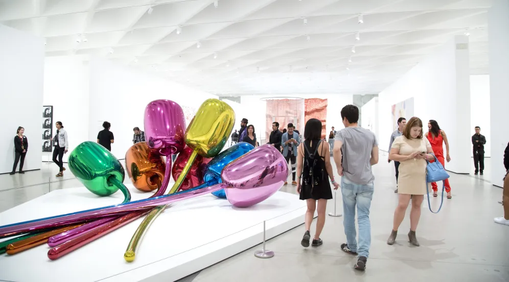 The Broad's third floor gallery featuring Jeff Koons Tulips