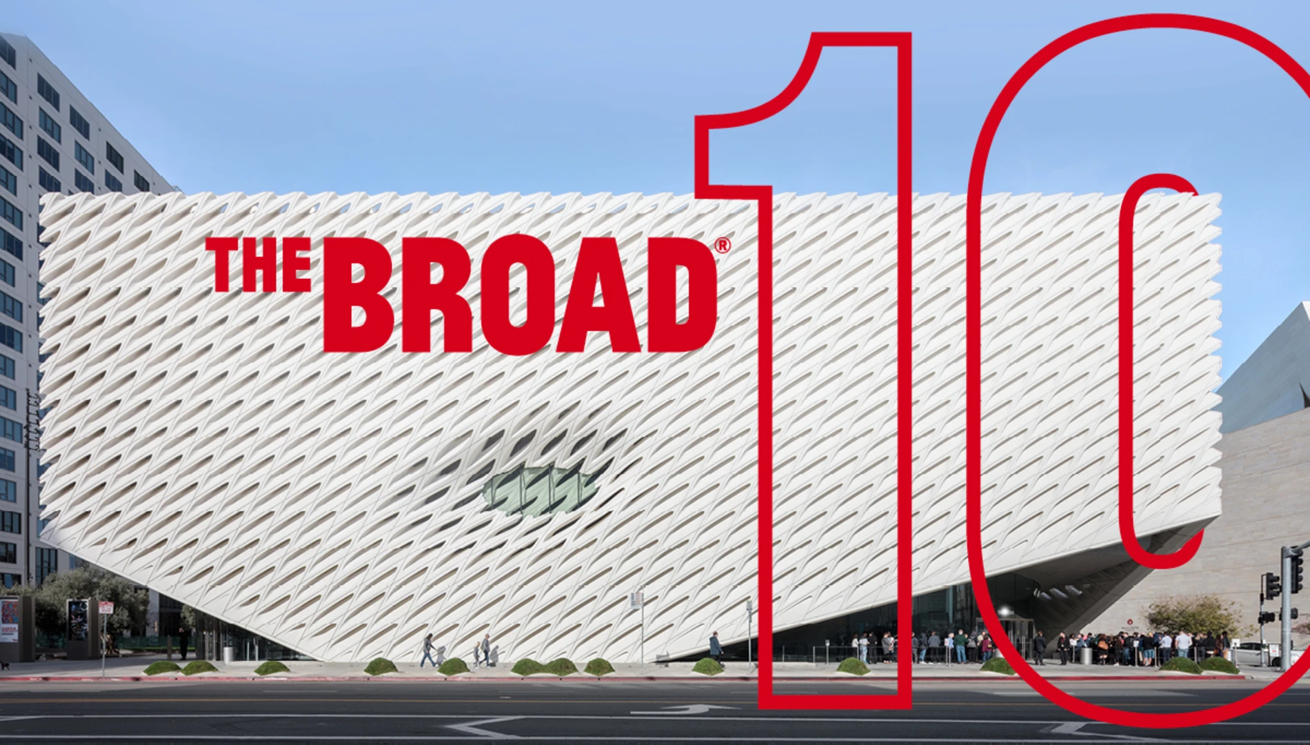 Broad exterior with Broad logo and a large outline of the number 10 overlaid on the image