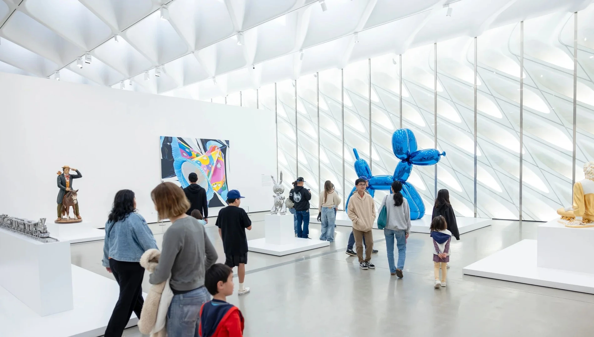 Visitors inside the Jeff Koons gallery at The Broad