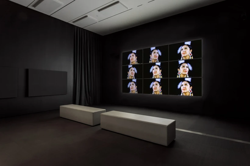 Video gallery with 9 frames of a woman