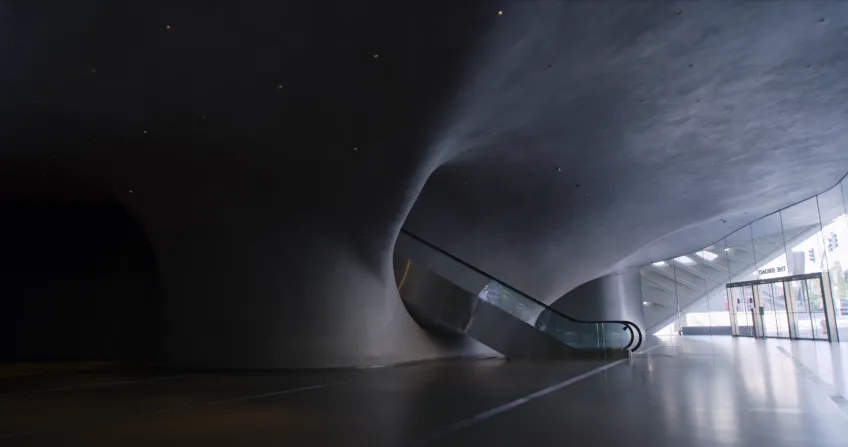 still of The Broad museum from Clarissa Tossin's film Light and Space
