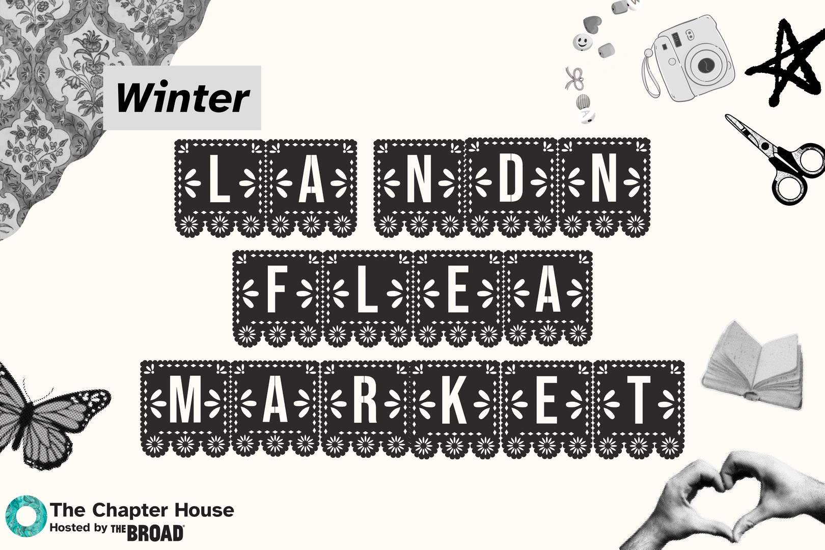 Black and white graphic that reads "LA NDN FLEA MARKET"