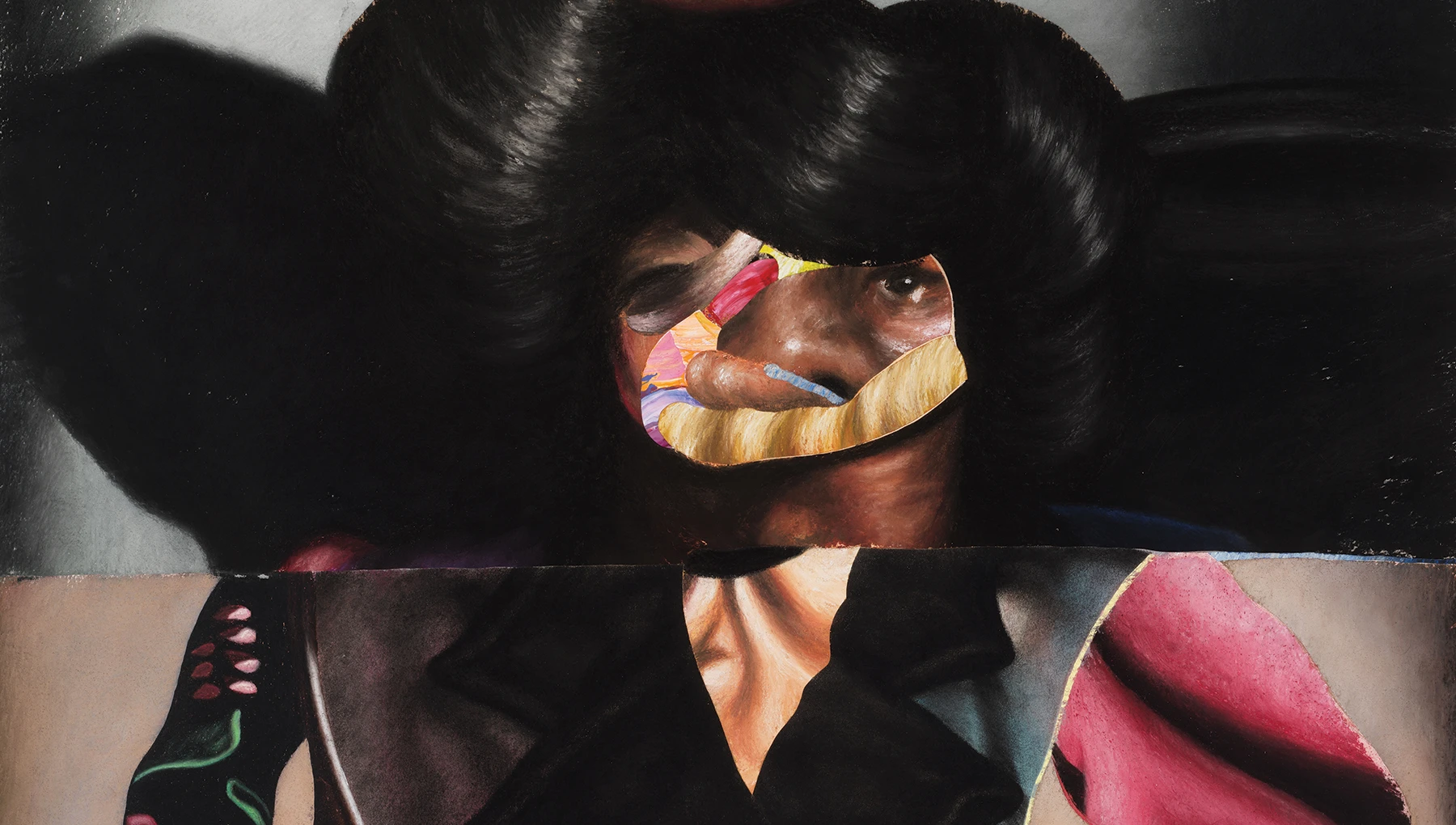 detail of Nathaniel Mary Quinn's C’mo’ and Walk with Me (2019)