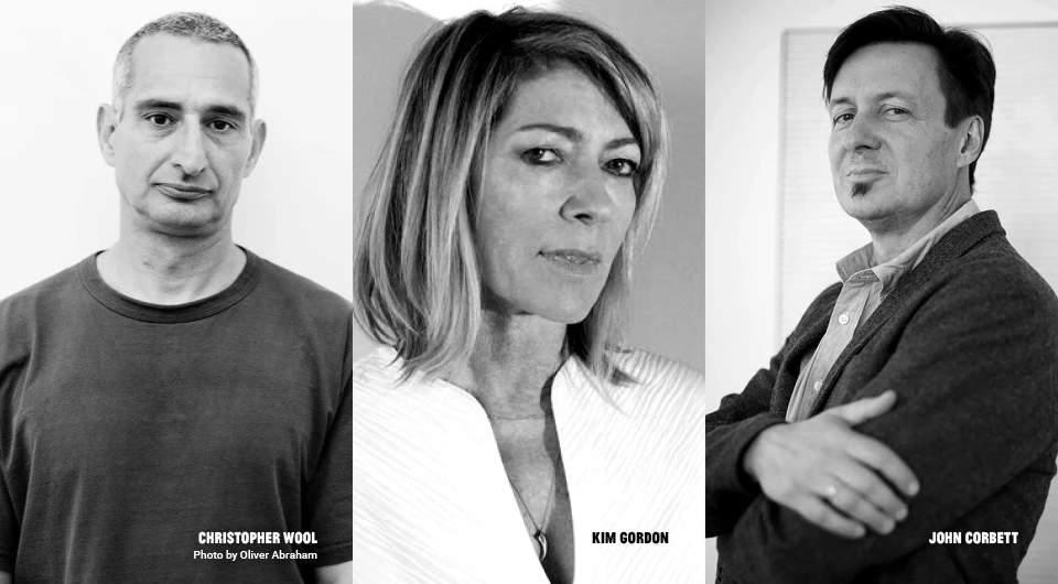 Collaged image of Christopher Wool, Kim Gordon, and John Corbett