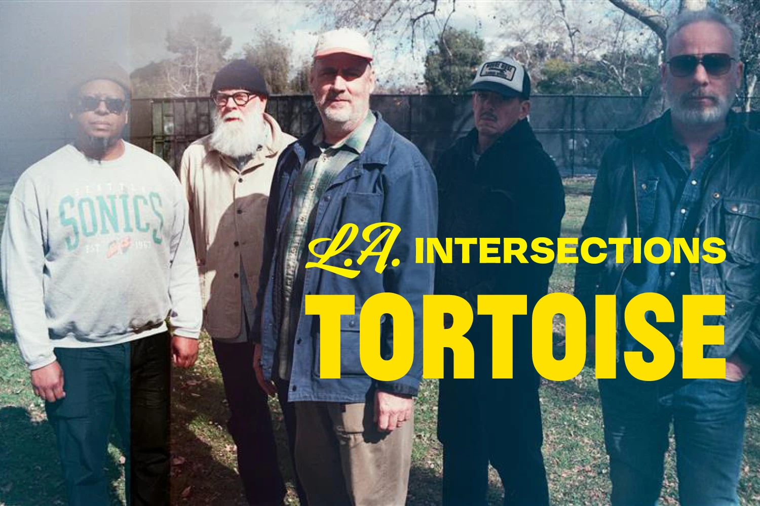 Tortoise band shot with text overlaid