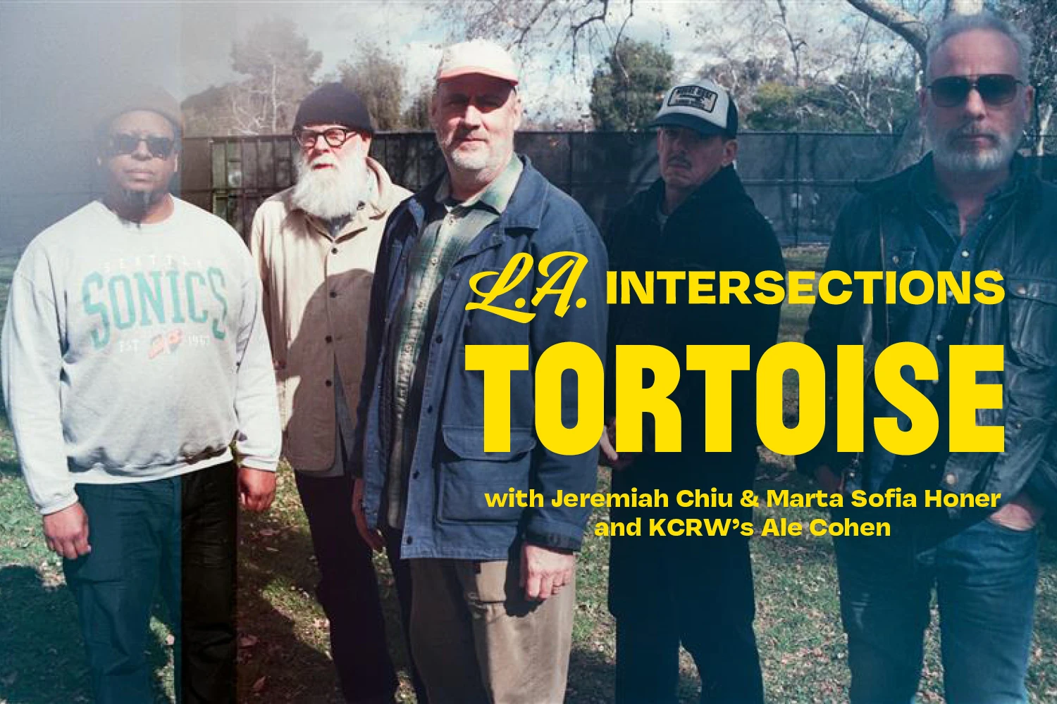 Tortoise band shot with text overlaid