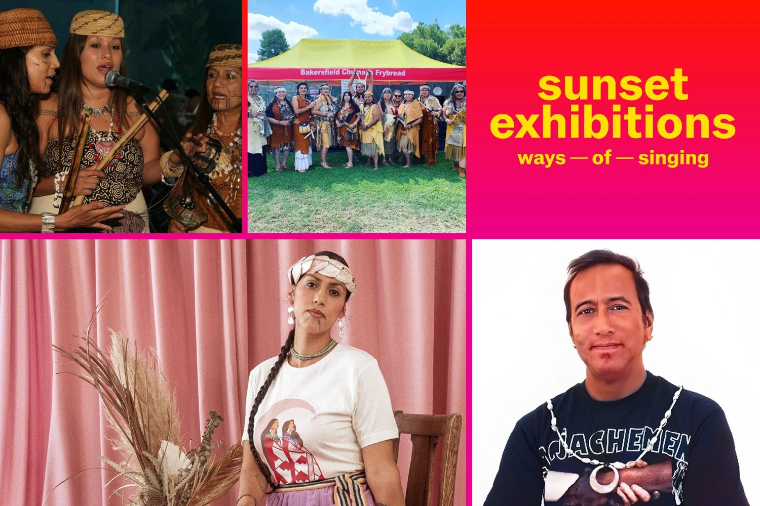 Collage of 4 photos of the evening's performers with event title