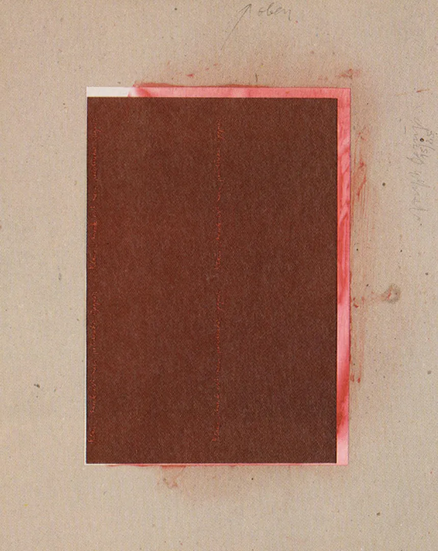 Joseph Beuys - Klaus Staeck gebohnert (Klaus Staeck Polished), 1974, postcard mounted on gray cardboard; shoe polish