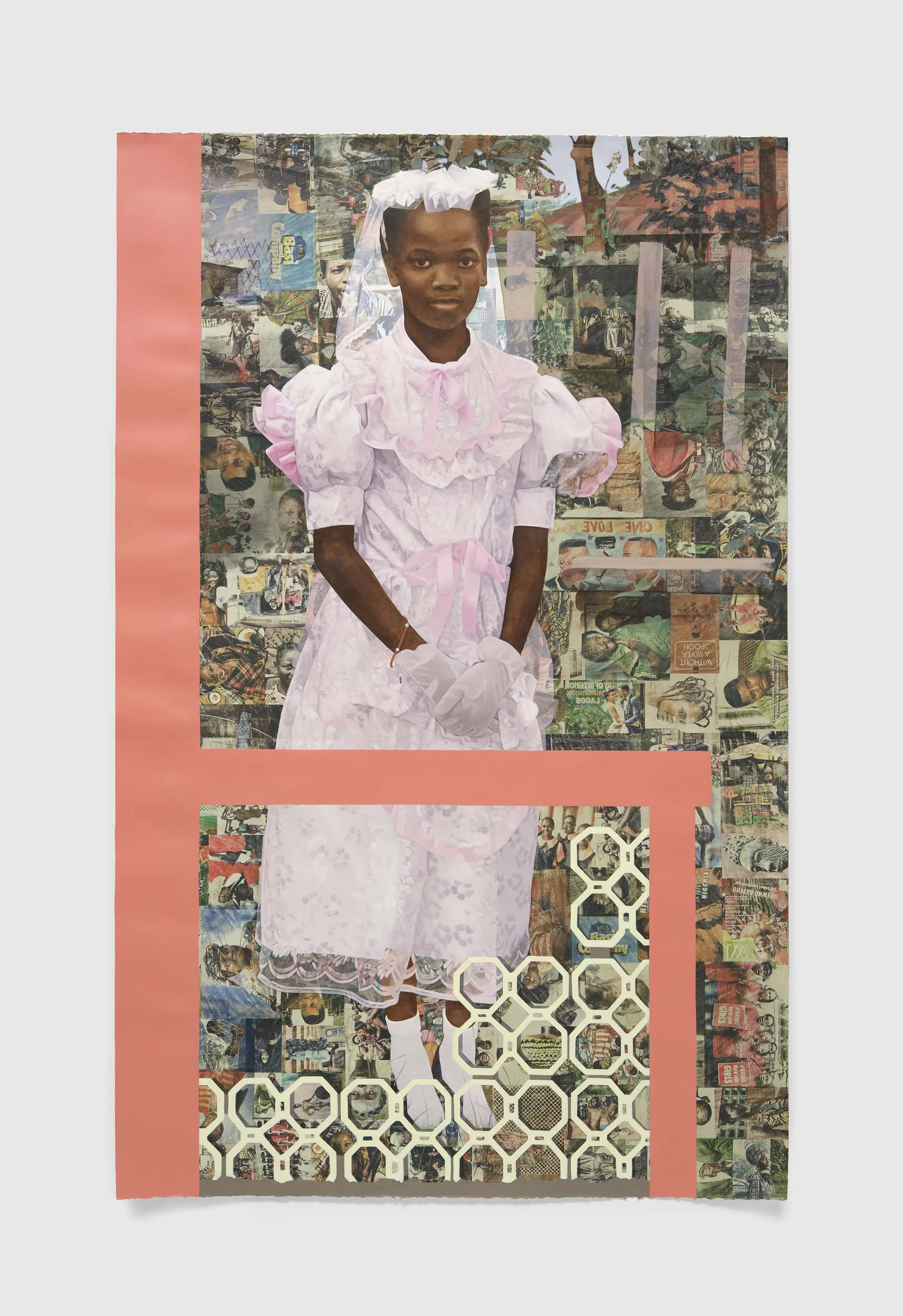 Njideka Akunyili Crosby - &quot;The Beautyful Ones&quot; Series #11, 2023, acrylic, colored pencil, and transfers