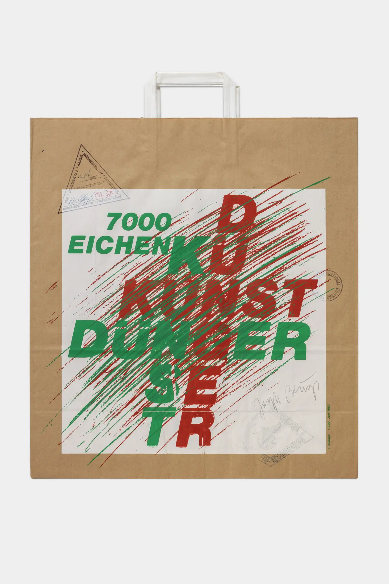 Joseph Beuys - 7000-Eichen-Tüte (7000 Oaks Bag), 1982, paper shopping bag, with several stamps
